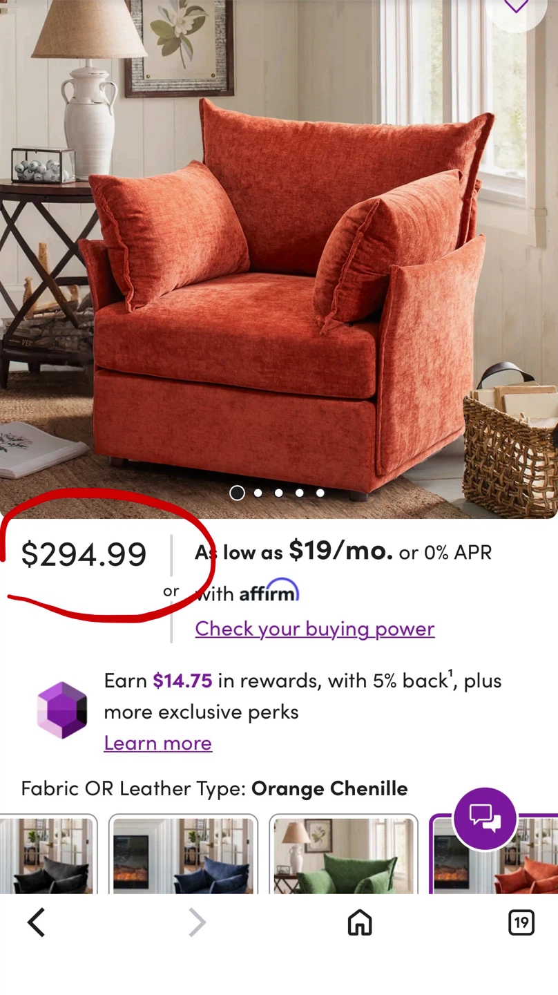 Orange Chenille Accent Chair - photo 2
