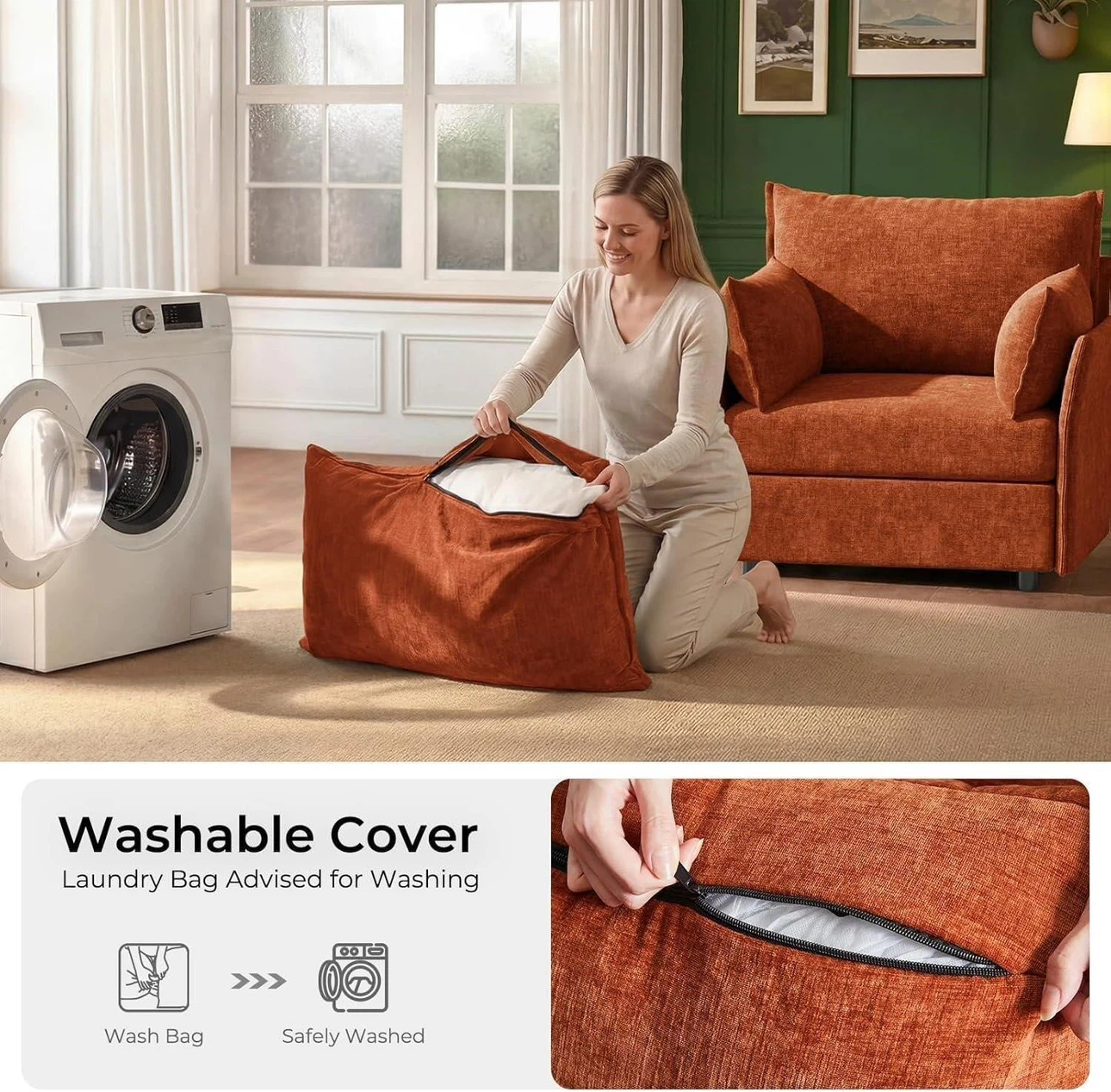 Orange Chenille Accent Chair - photo 5