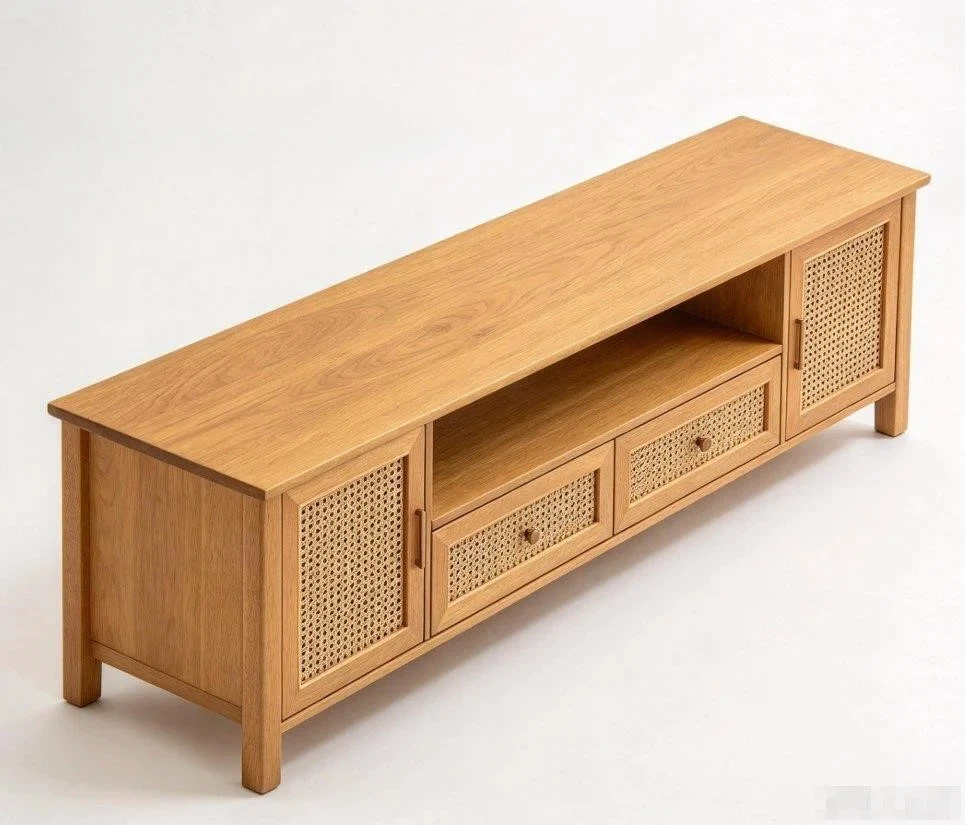 Rattan TV Stand with LED Media Console