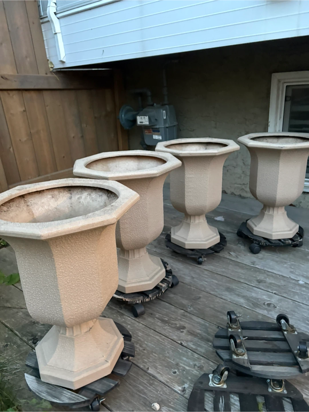 Set of 4 Urn Planters with Wooden plastic Dollies$75 - photo 3