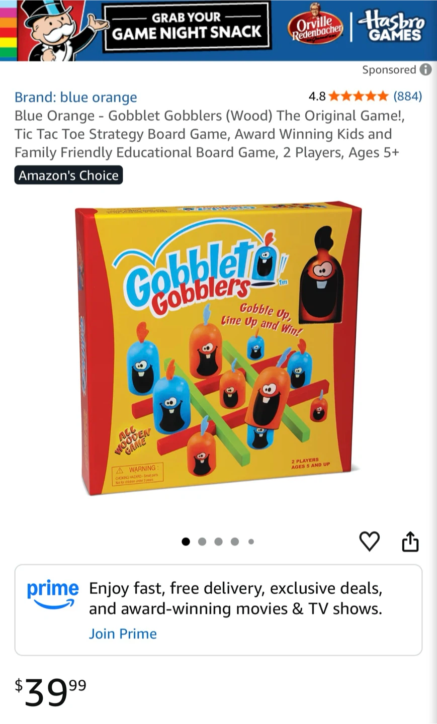 Blue Orange Gobblet Gobblers Wooden Strategy Board Game