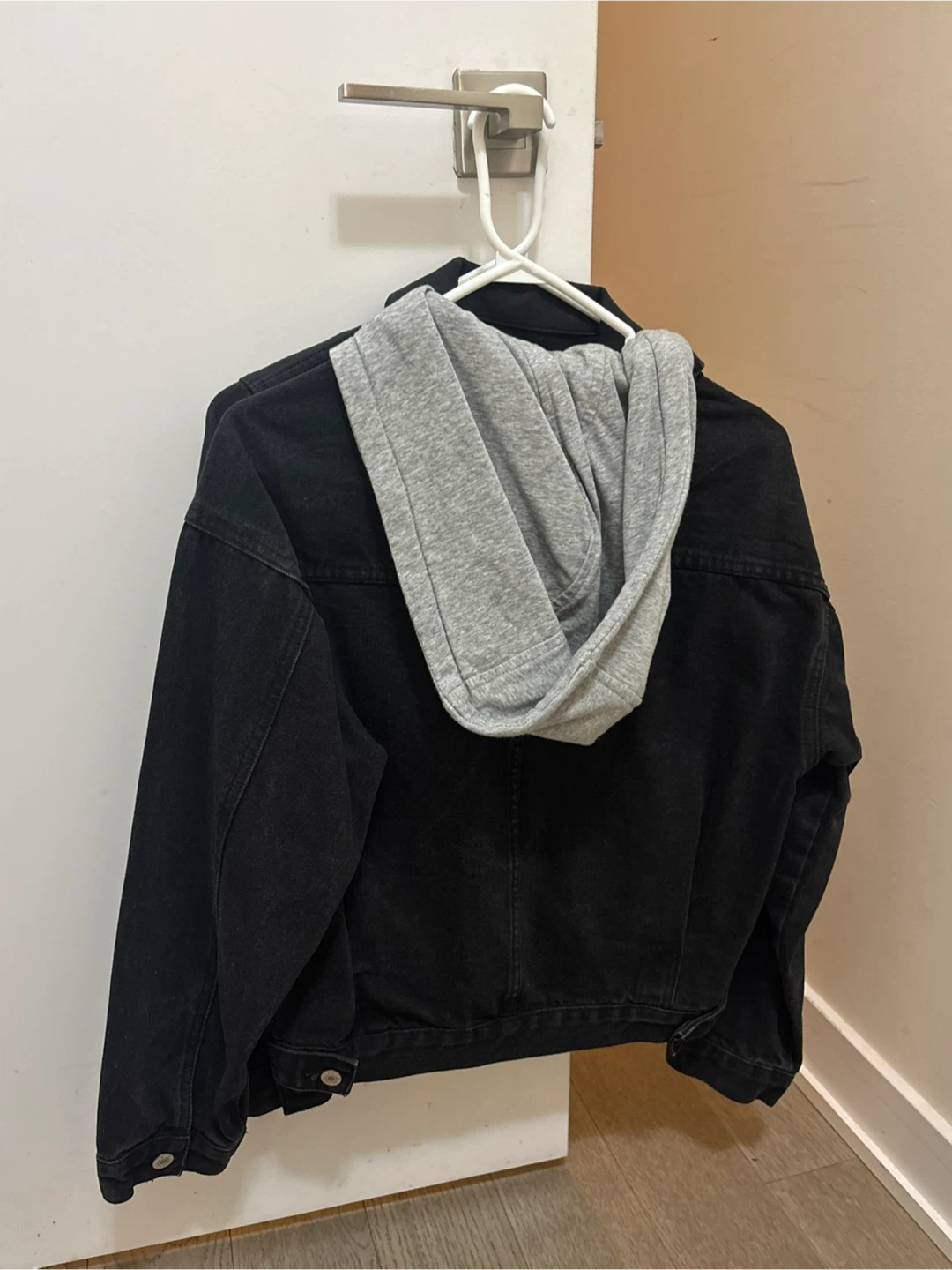 Black Denim Jacket with Grey Hood - photo 2