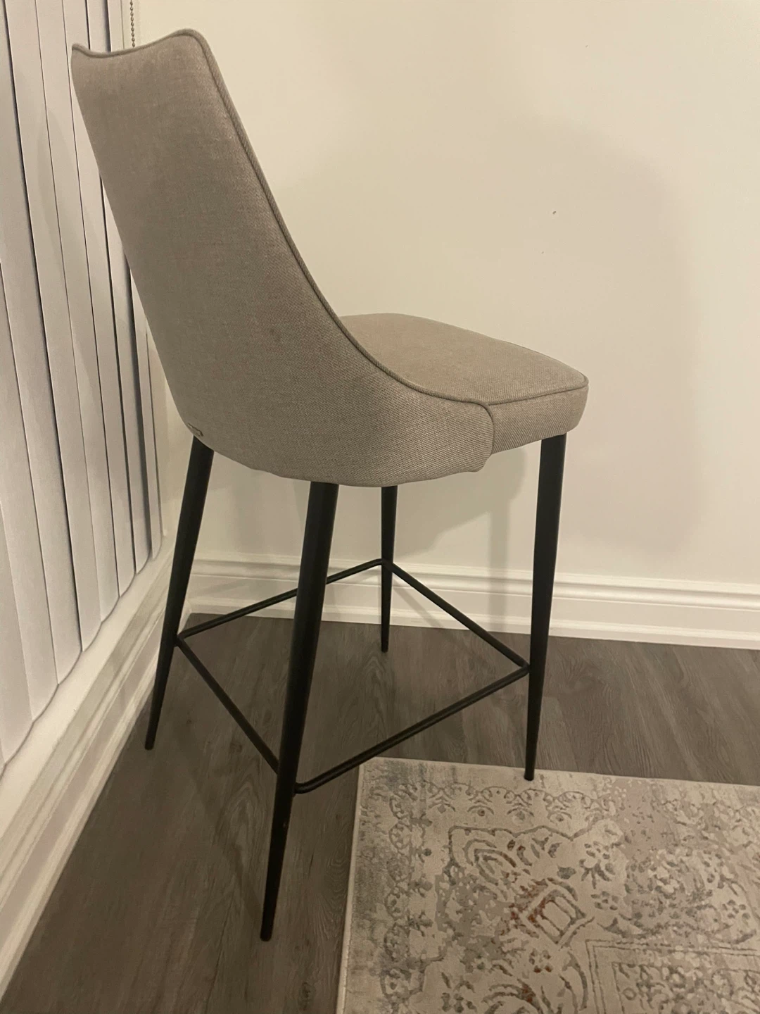 Grey Upholstered Bar Stool with Black Metal Legs - photo 2