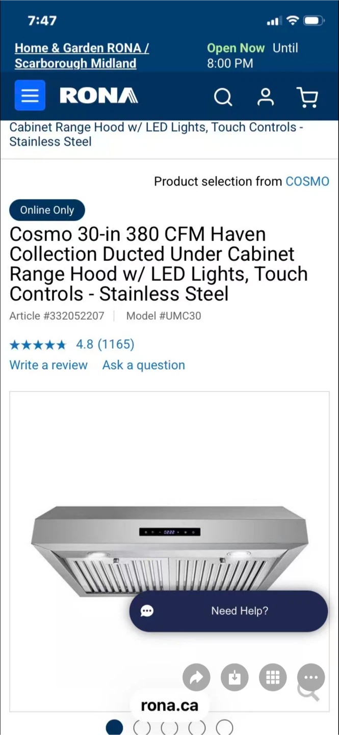 Cosmo 30-inch Under Cabinet Range Hood