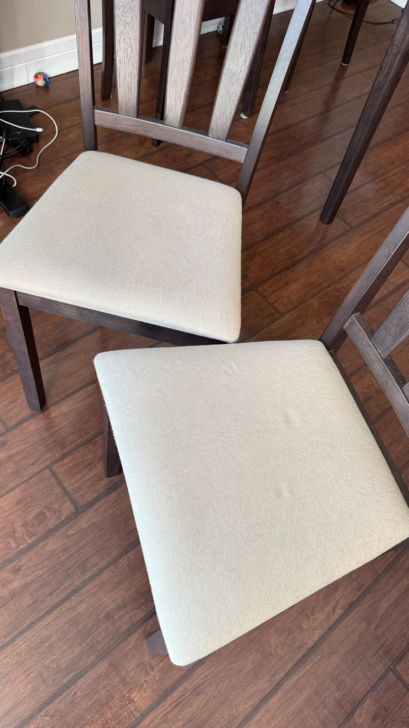 Dining Table + 4 Chairs - Dark Brown Wood, Beige Fabric Seats - photo 2