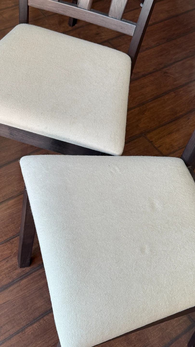 Dining Table + 4 Chairs - Dark Brown Wood, Beige Fabric Seats - photo 4