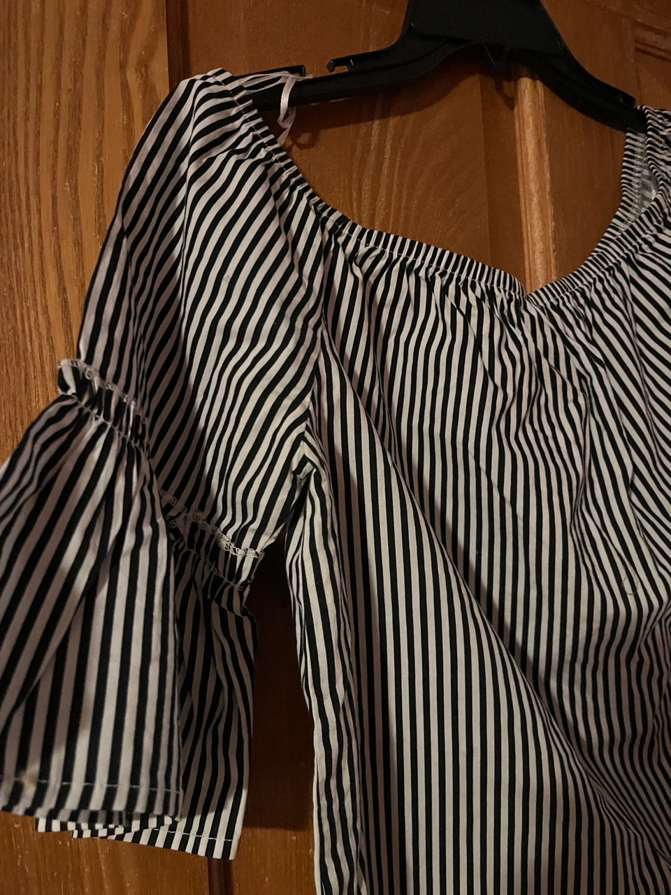 Ambiance Black and White Striped Off-Shoulder Top - photo 4