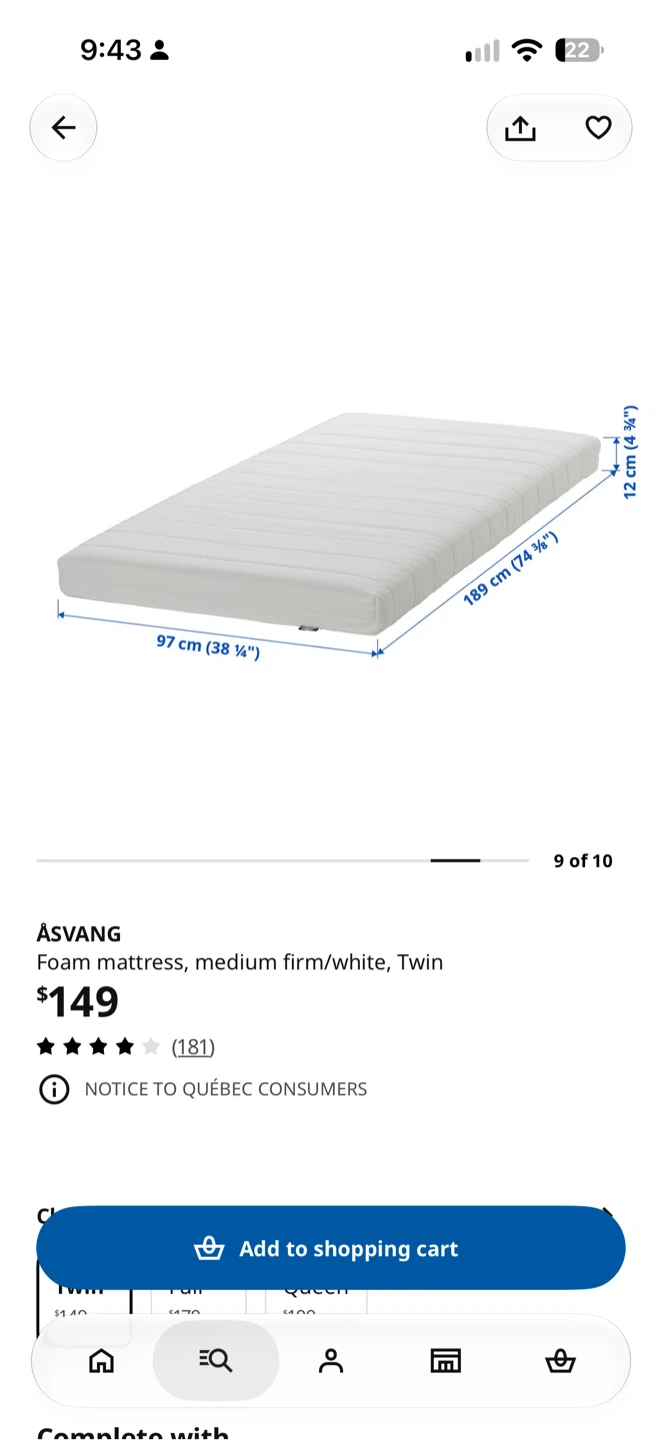 IKEA ASVANG Foam Mattress - Twin