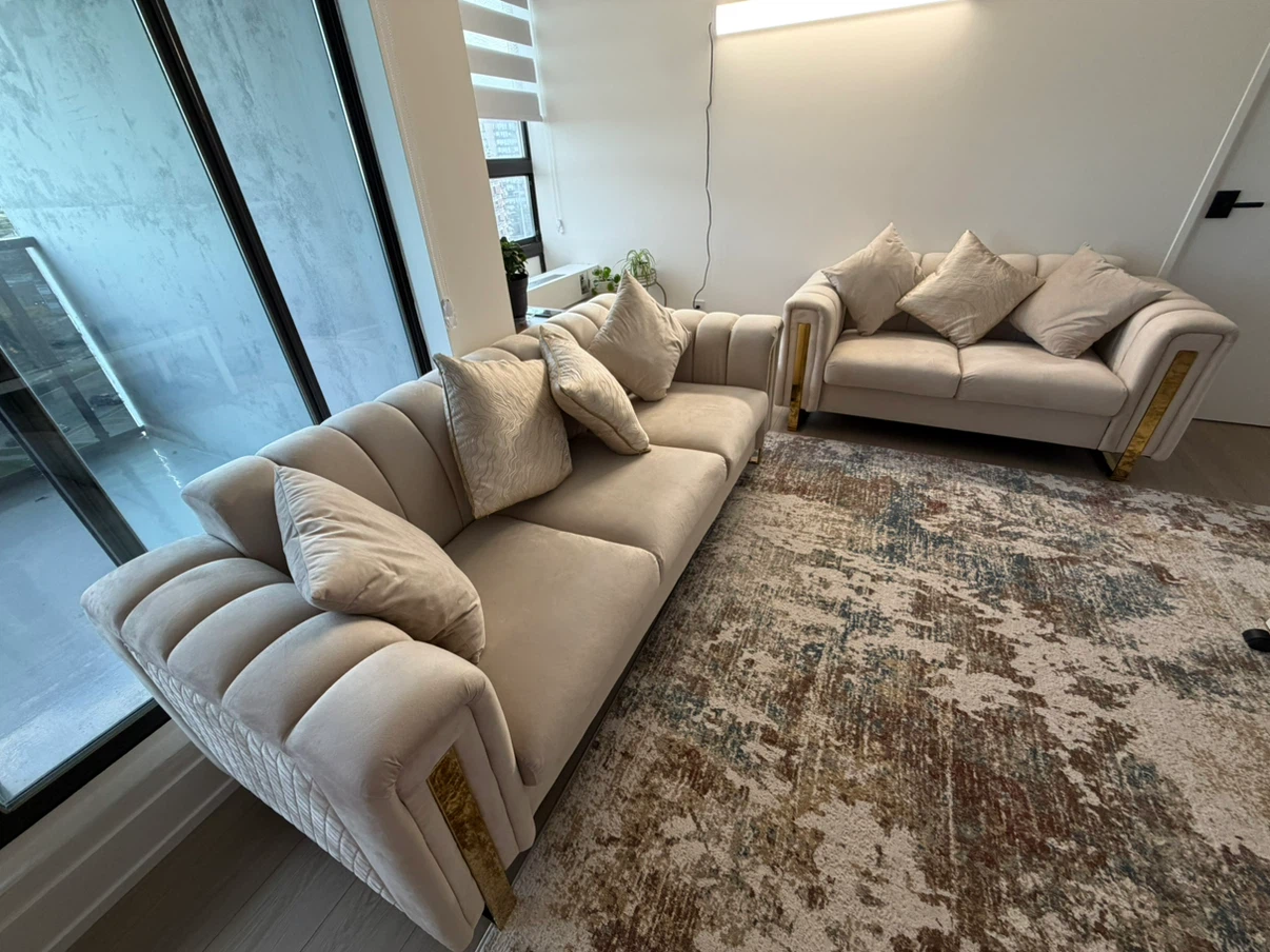 Cream Velvet Sofa and Loveseat Set