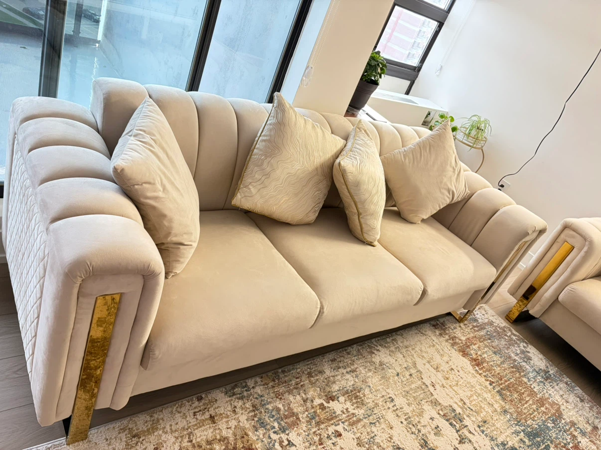 Cream Velvet Sofa and Loveseat Set - photo 3