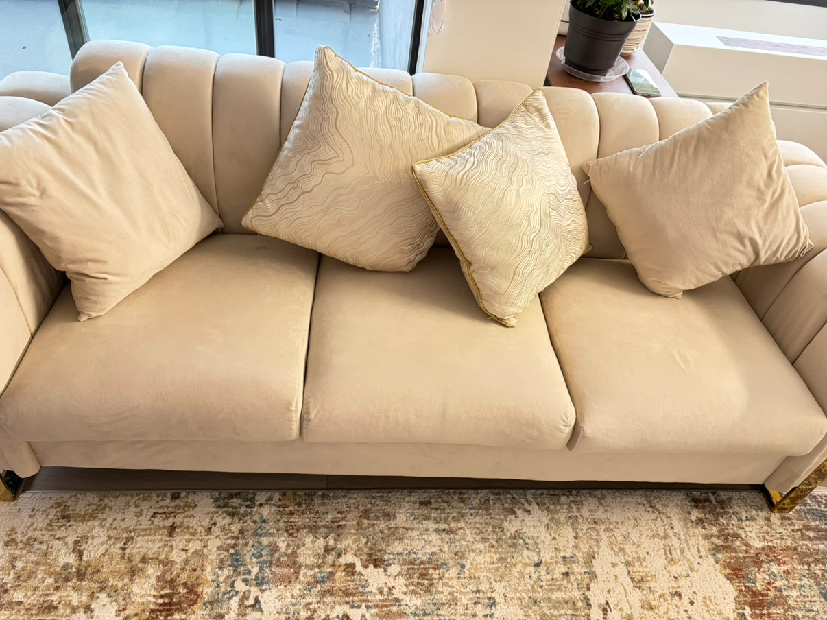 Cream Velvet Sofa and Loveseat Set - photo 4