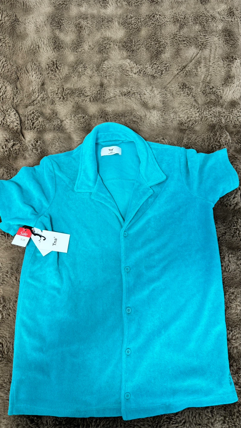 Tna Turquoise Terry Cloth Button-Down Shirt