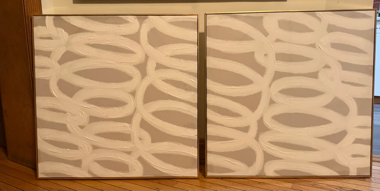 Set of 2 Large Colleen Karis Abstract Canvas Paintings – Gold