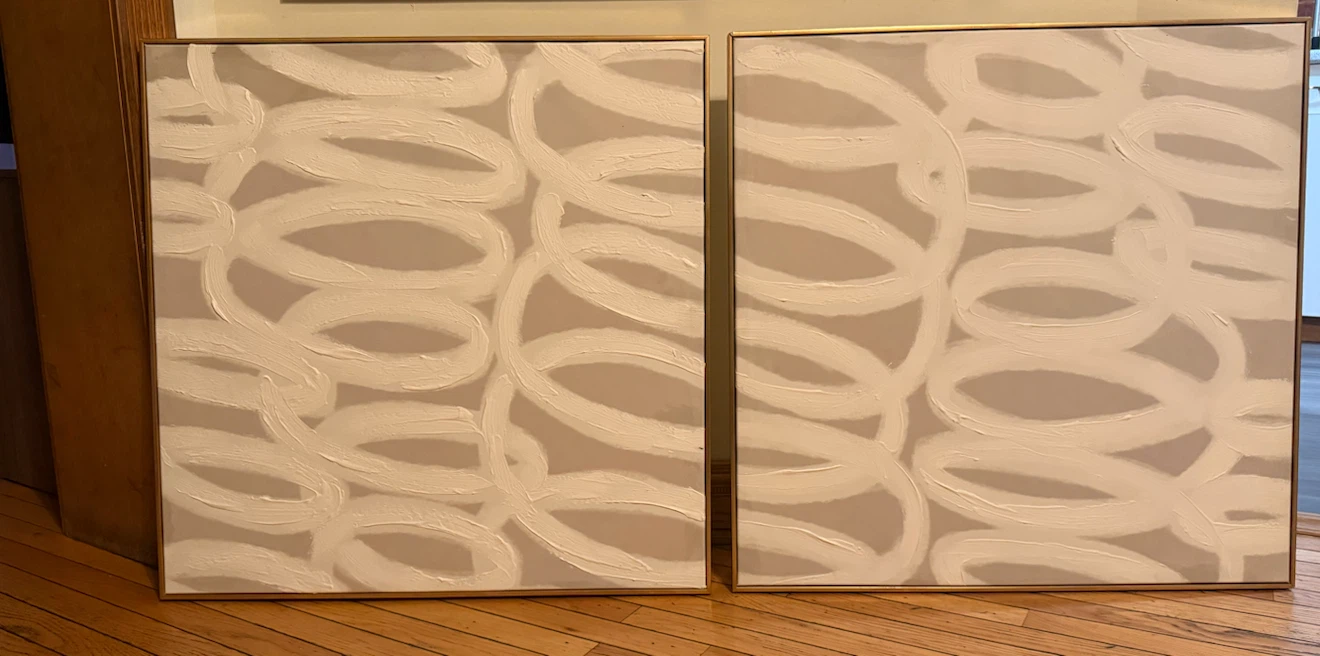 Set of 2 Large Colleen Karis Abstract Canvas Paintings – Gold - photo 2
