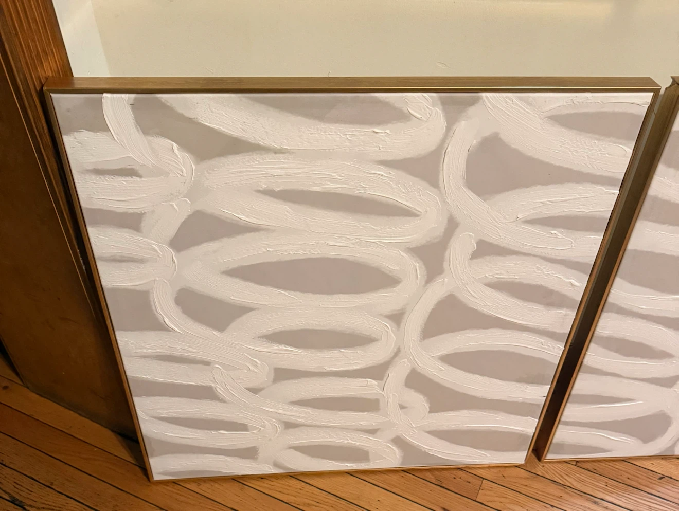Set of 2 Large Colleen Karis Abstract Canvas Paintings – Gold - photo 3