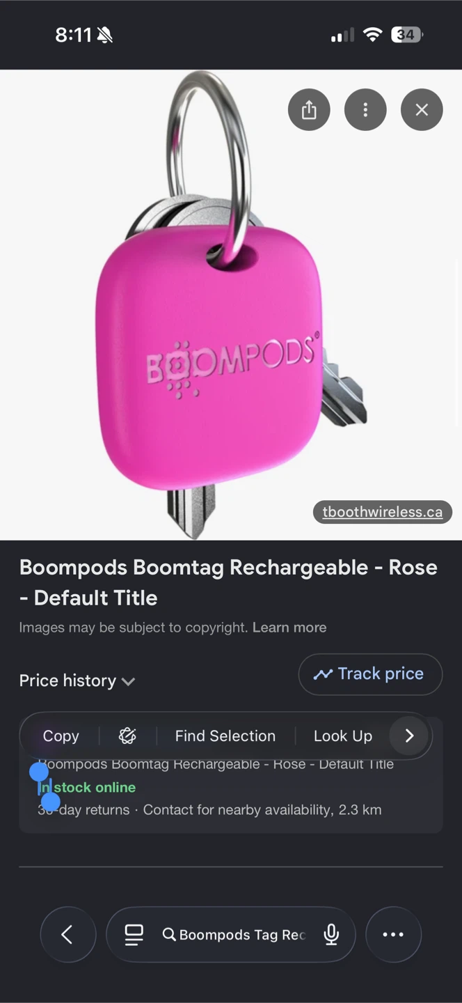 Boompods Tag Rechargeable Tracker - Rose
