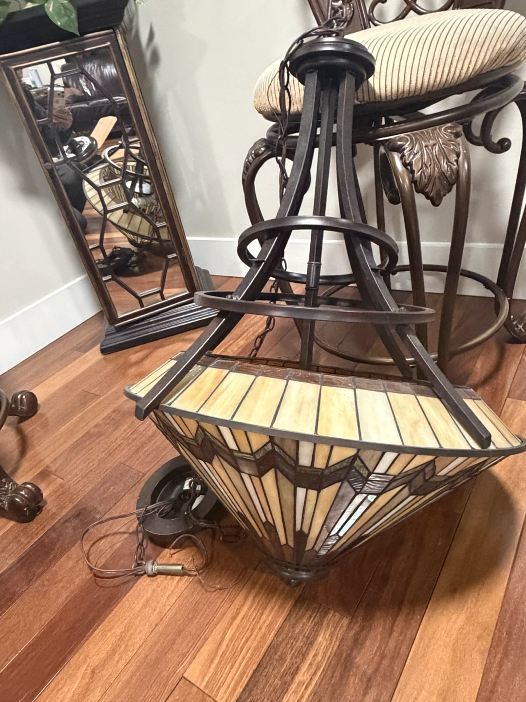 Art Deco Style Stained Glass Pendant Chandelier - photo 2
