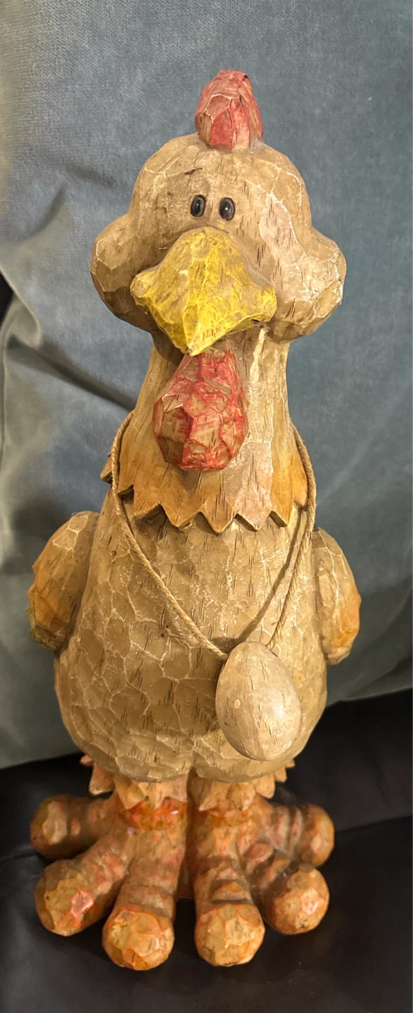 Decorative Hand-Carved Wooden Chicken Figurine