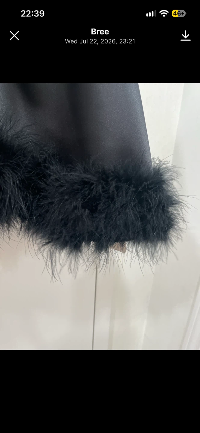 NEW Black Satin Mini Dress with Feather Trim - photo 4