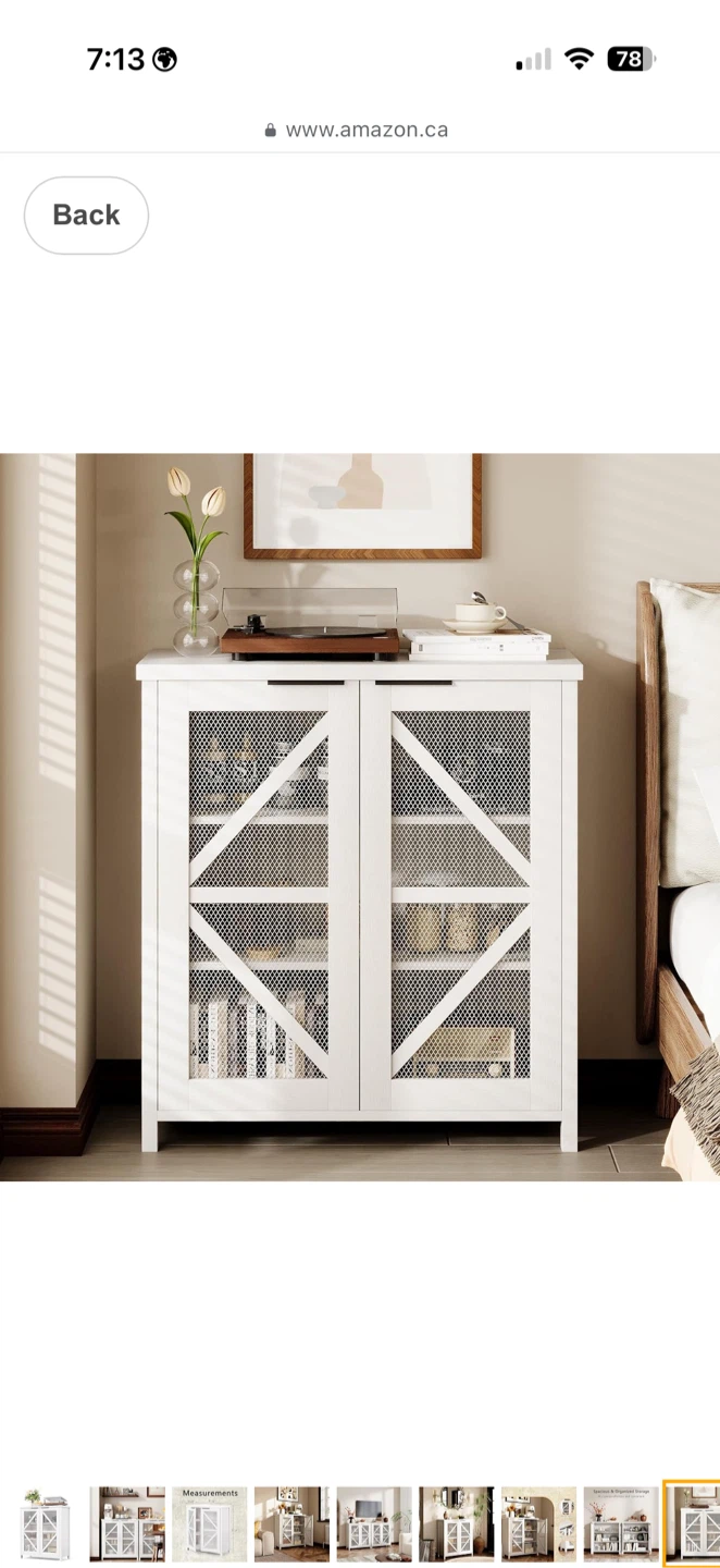 White Farmhouse Storage Cabinet with Mesh Doors