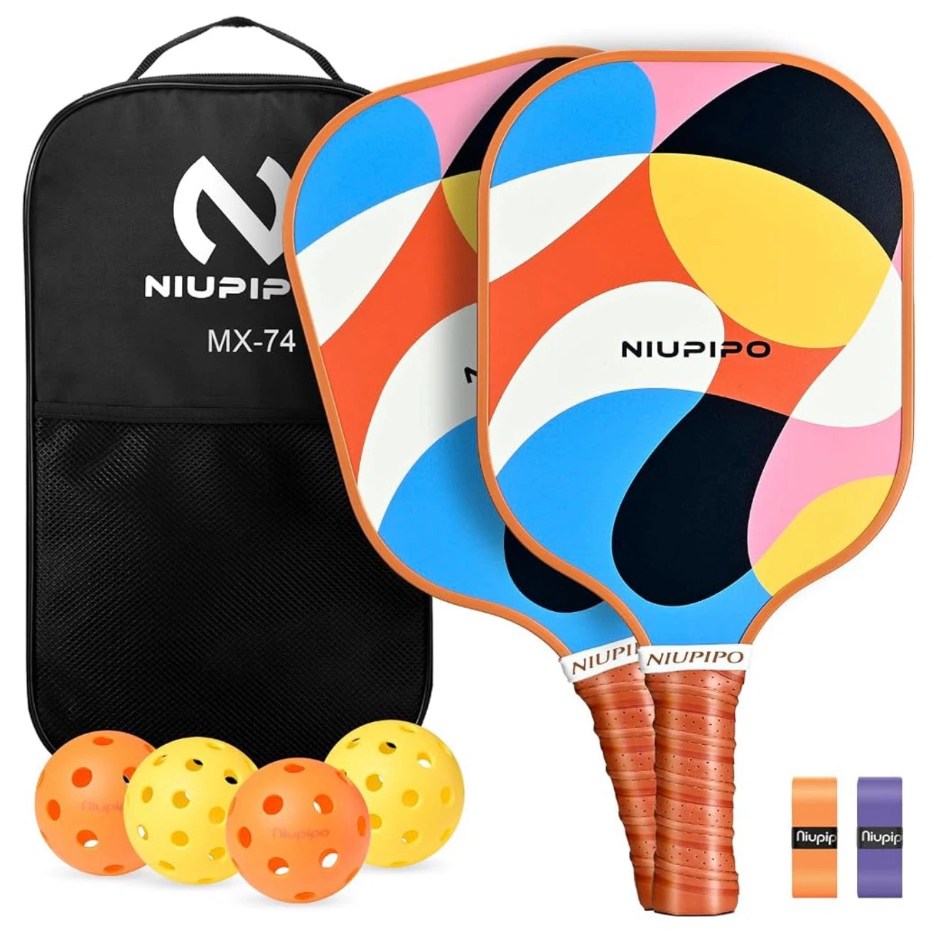 Niupipo MX-74 Pickleball Paddle Set with 4 Balls and Bag