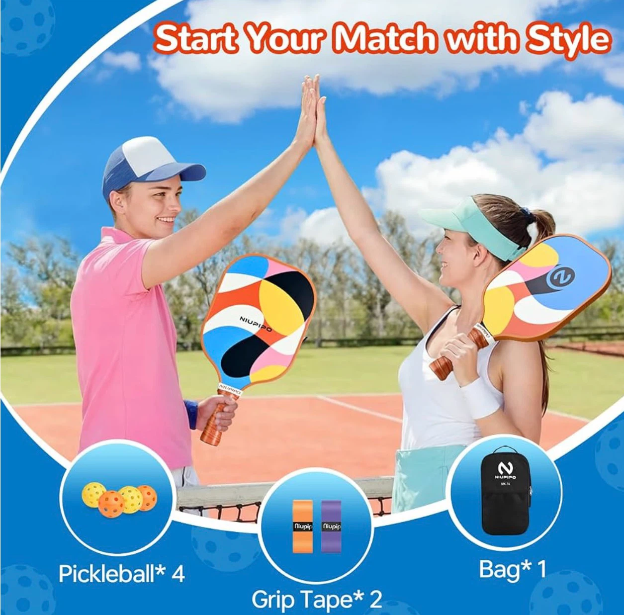 Niupipo MX-74 Pickleball Paddle Set with 4 Balls and Bag - photo 4
