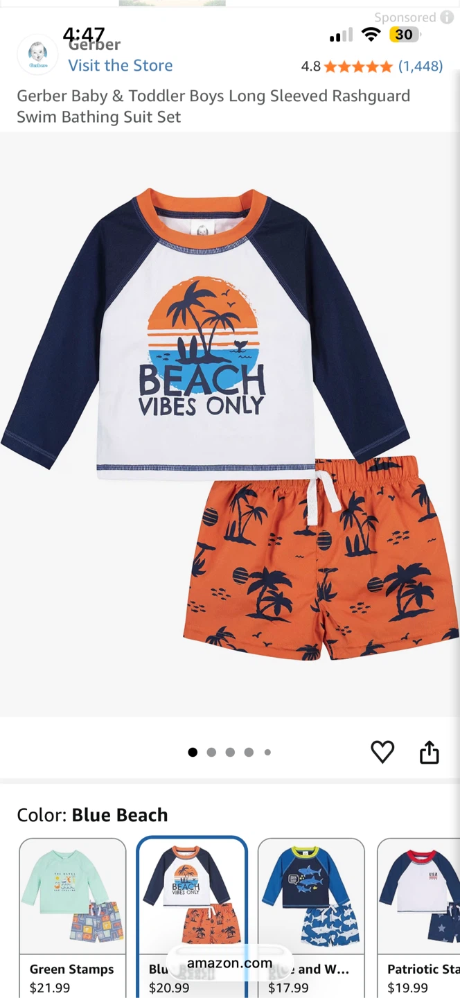 Gerber Baby Boys Long Sleeve Rashguard Swim Set - photo 2
