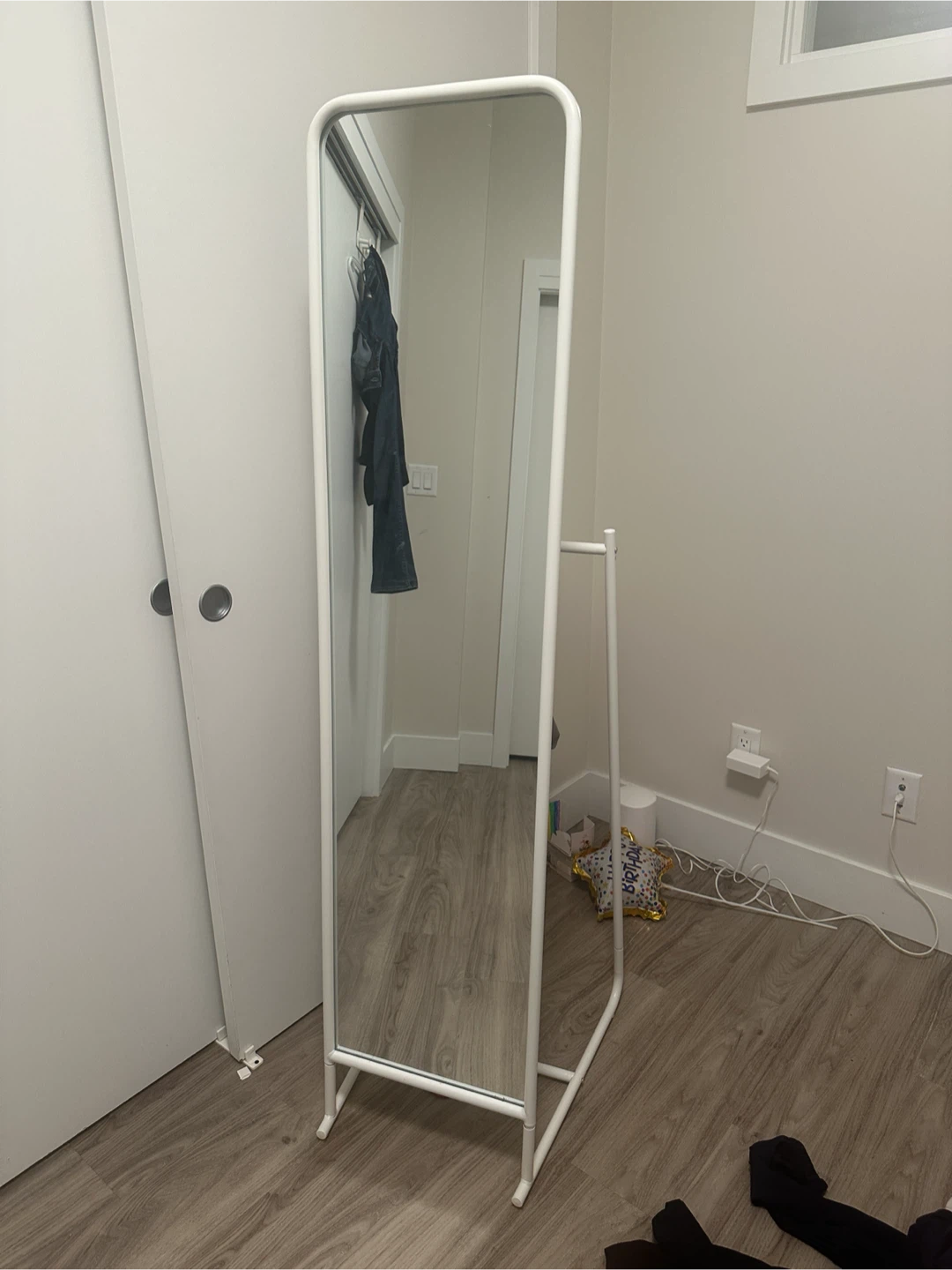 IKEA standing White Mirror with Coat Rack