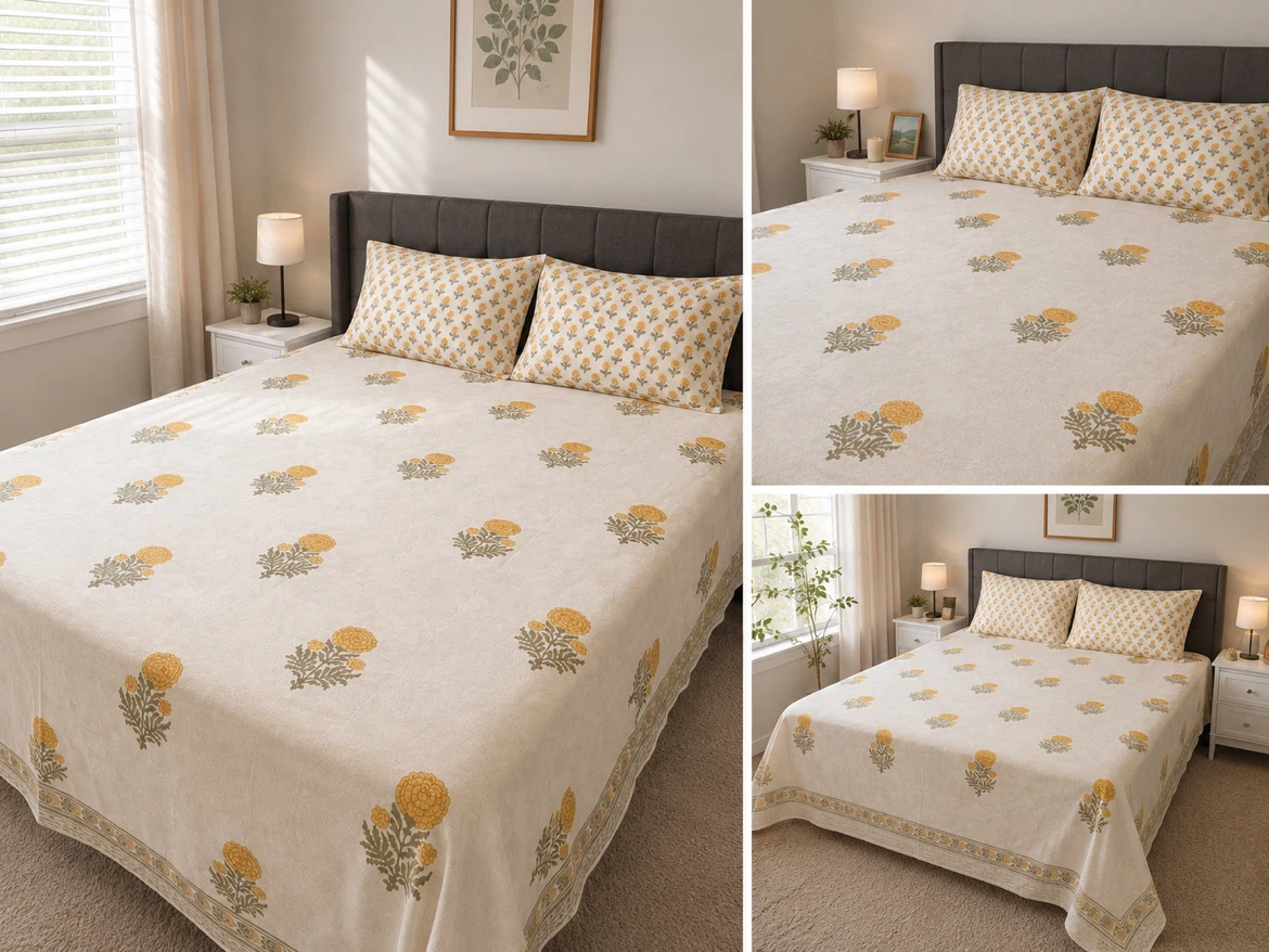 Cotton Floral Bed Sheet Set in King Size