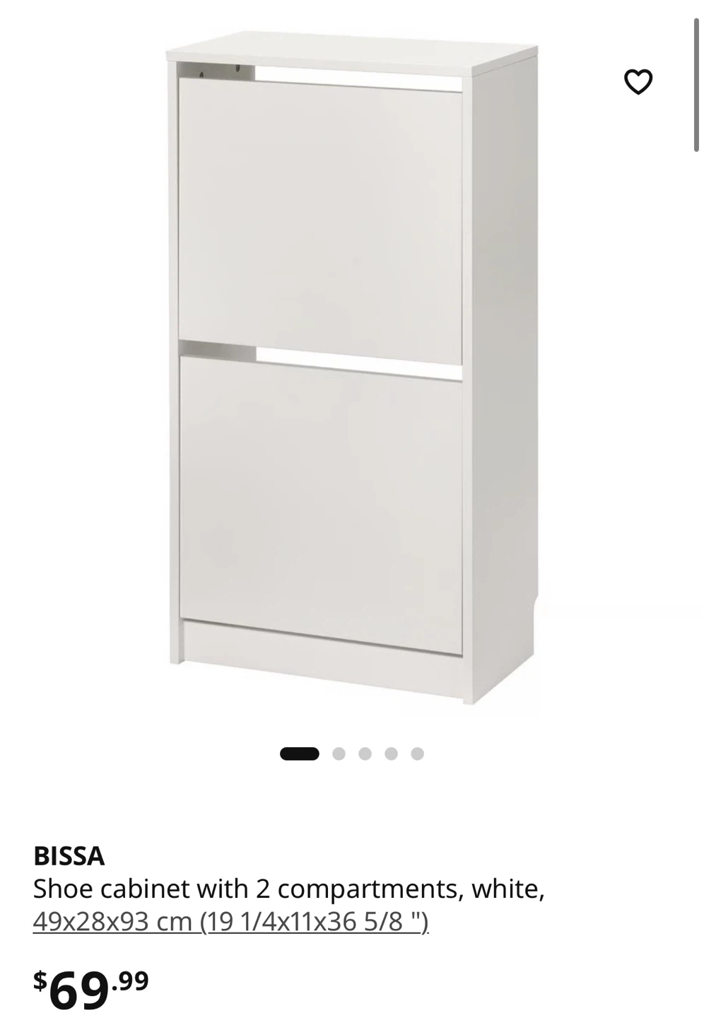 IKEA BISSA 2-Compartment Shoe Cabinet, White