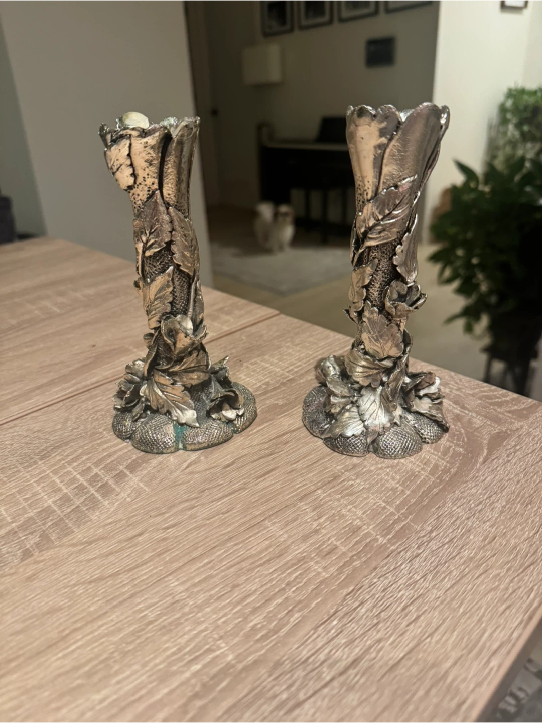 Vintage Metal Leaf Candlestick Holders
