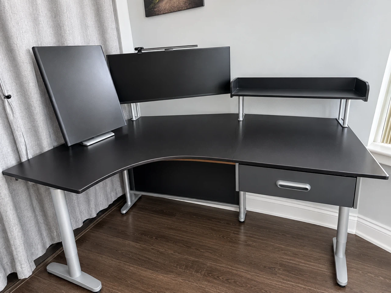 Black L-shaped corner desk