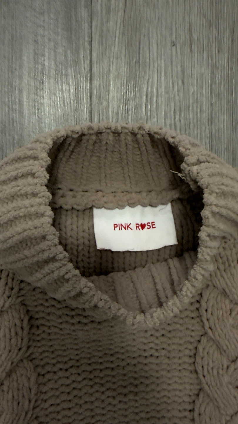 Pink Rose Cable Knit Sweater Beige - photo 2