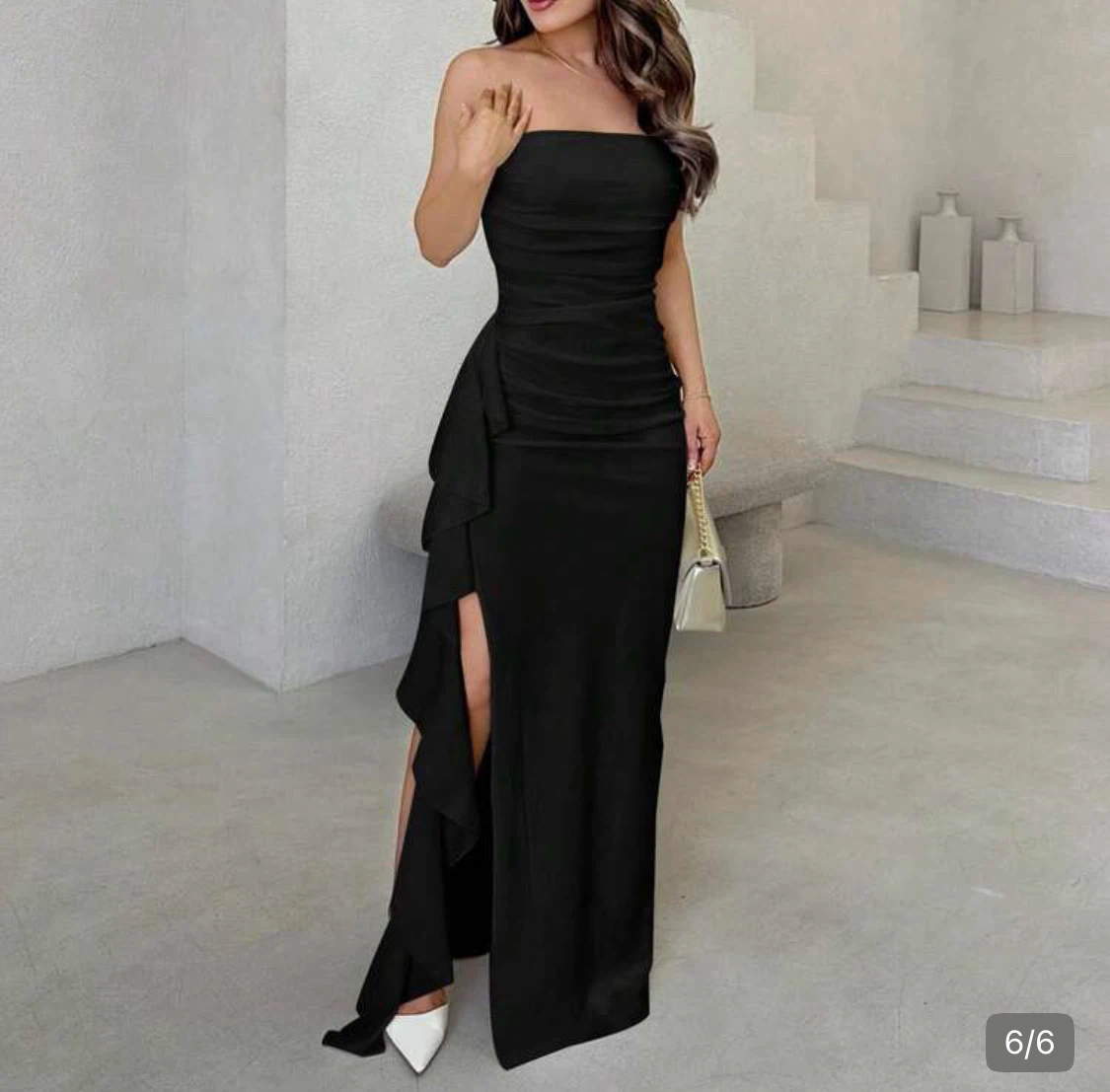 Black Strapless Ruffle Maxi Dress