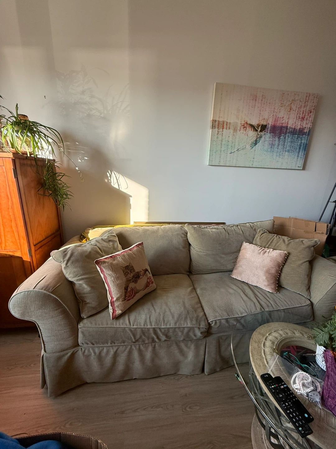Velour Sea Moss Green Couch - photo 2