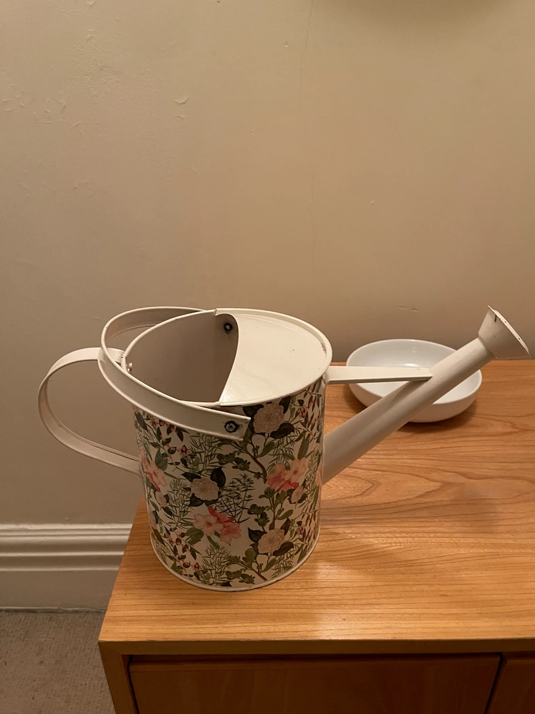 Floral pattern metal watering can
