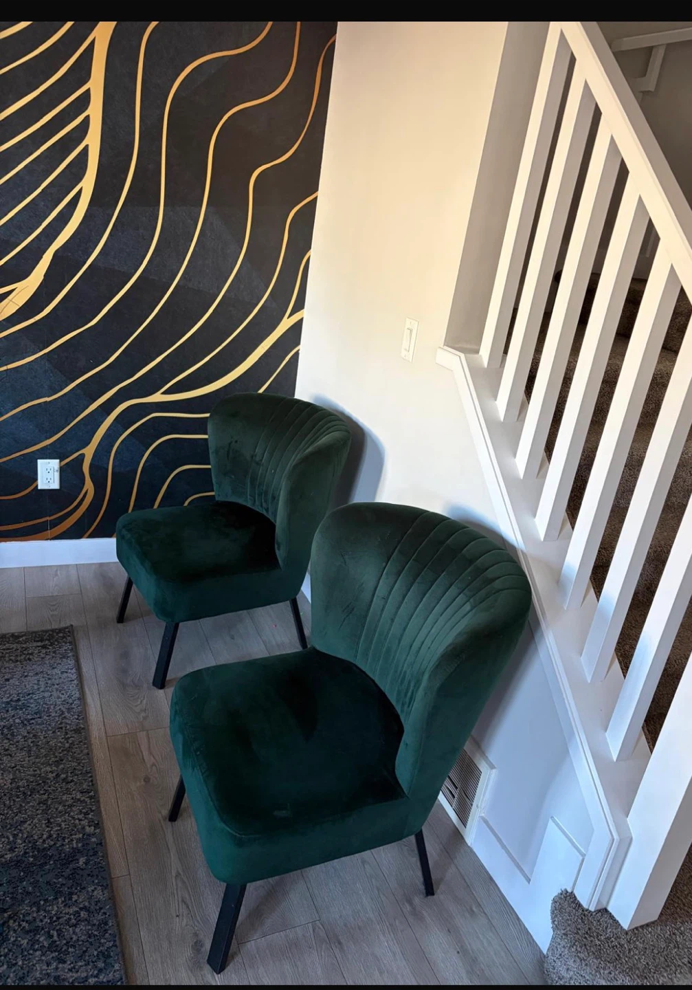 Two Green Velvet Accent Chairs