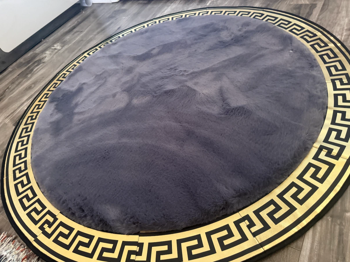 Round Gray and Gold Greek Key Area Rug