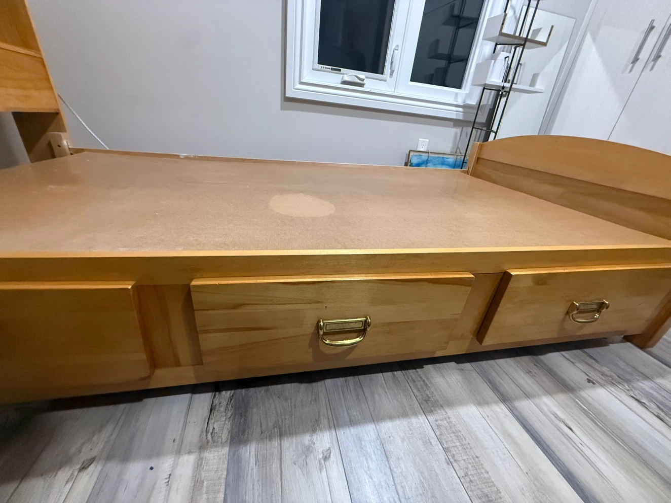 Twin size wooden bed frame with storage and headboard - photo 4