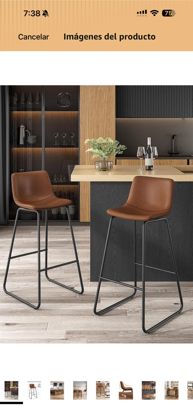 Set of 2 Brown Faux Leather Bar Stools - photo 3
