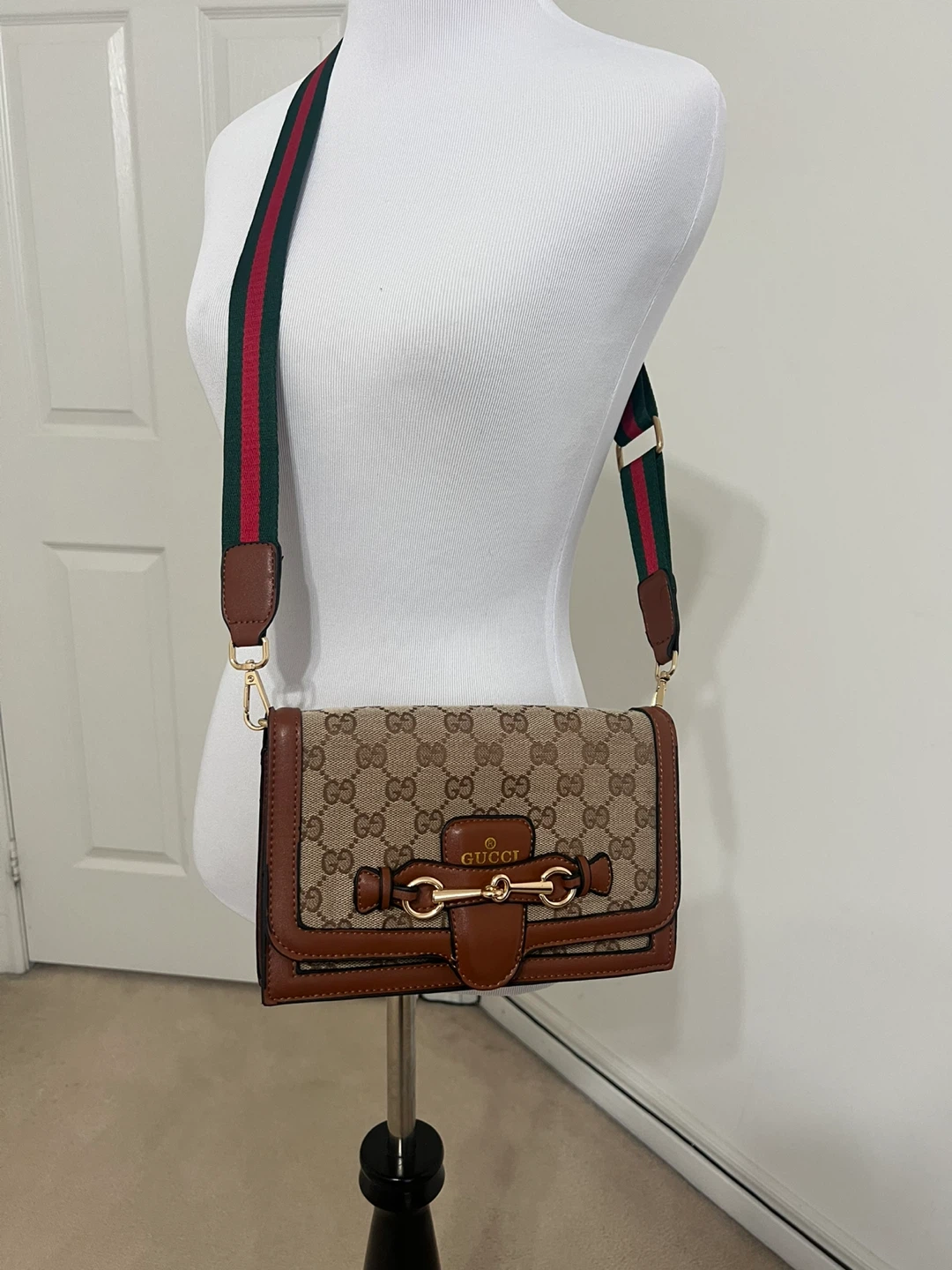 Gucci style canvas and leather cross body bag - photo 2