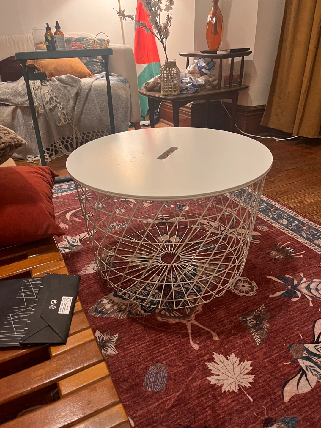 IKEA White Metal Wire Basket Coffee Table