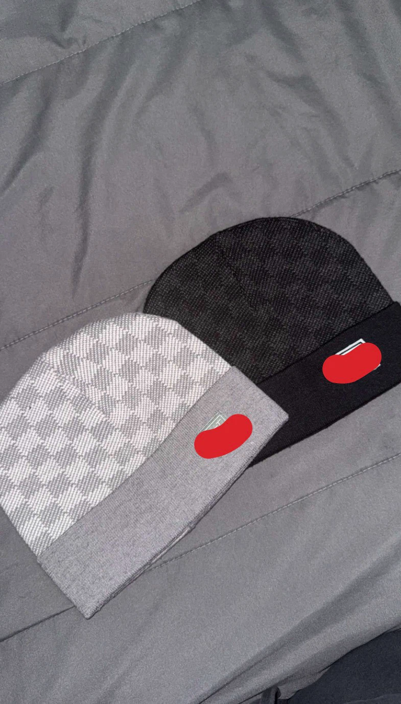 Two Checkerboard Knit Beanies