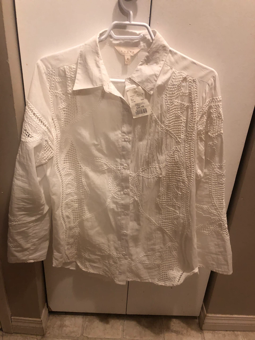 NEW White Embroidered Button-Down Shirt - Medium