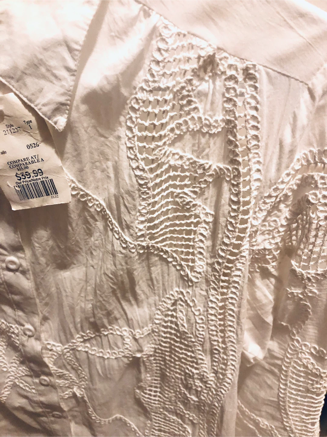 NEW White Embroidered Button-Down Shirt - Medium - photo 2