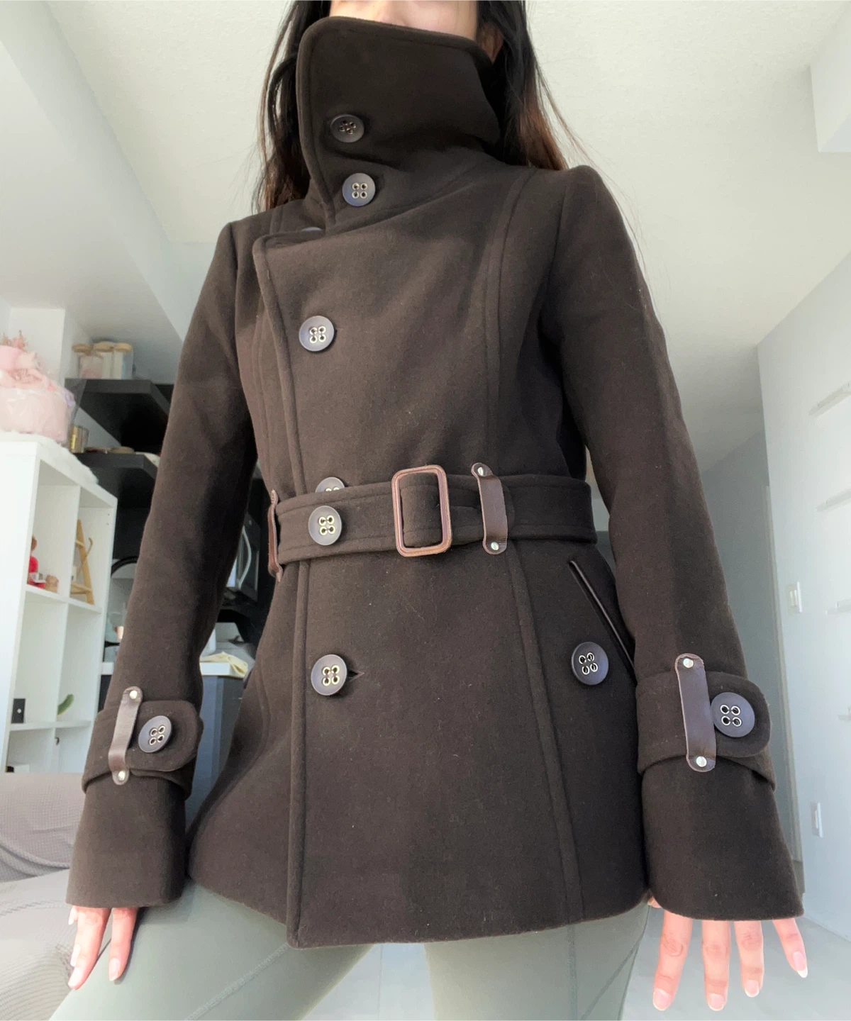 Mackage Dark Brown Wool-cashmere Blend Pea Coat