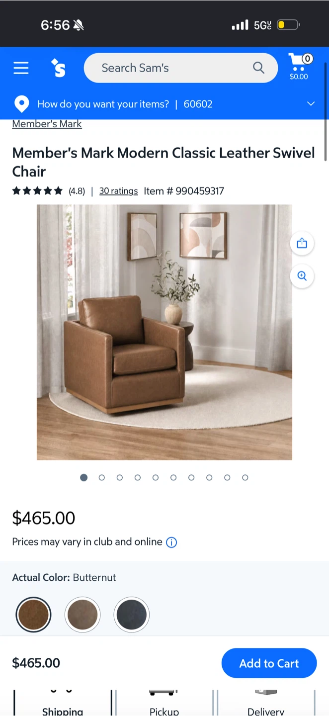Member's Mark Modern Classic Leather Swivel Chair - photo 4