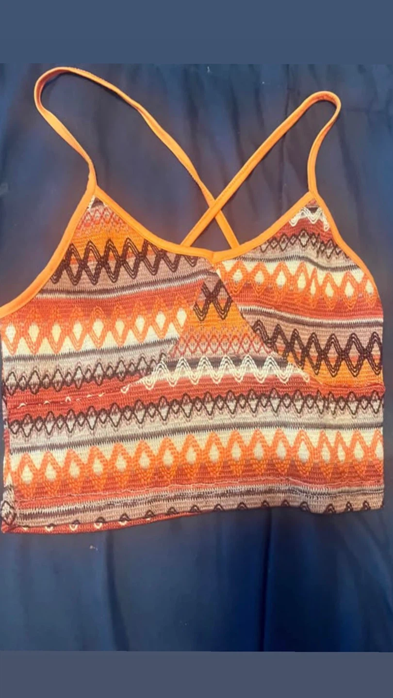 Orange Patterned Cropped Tank Top