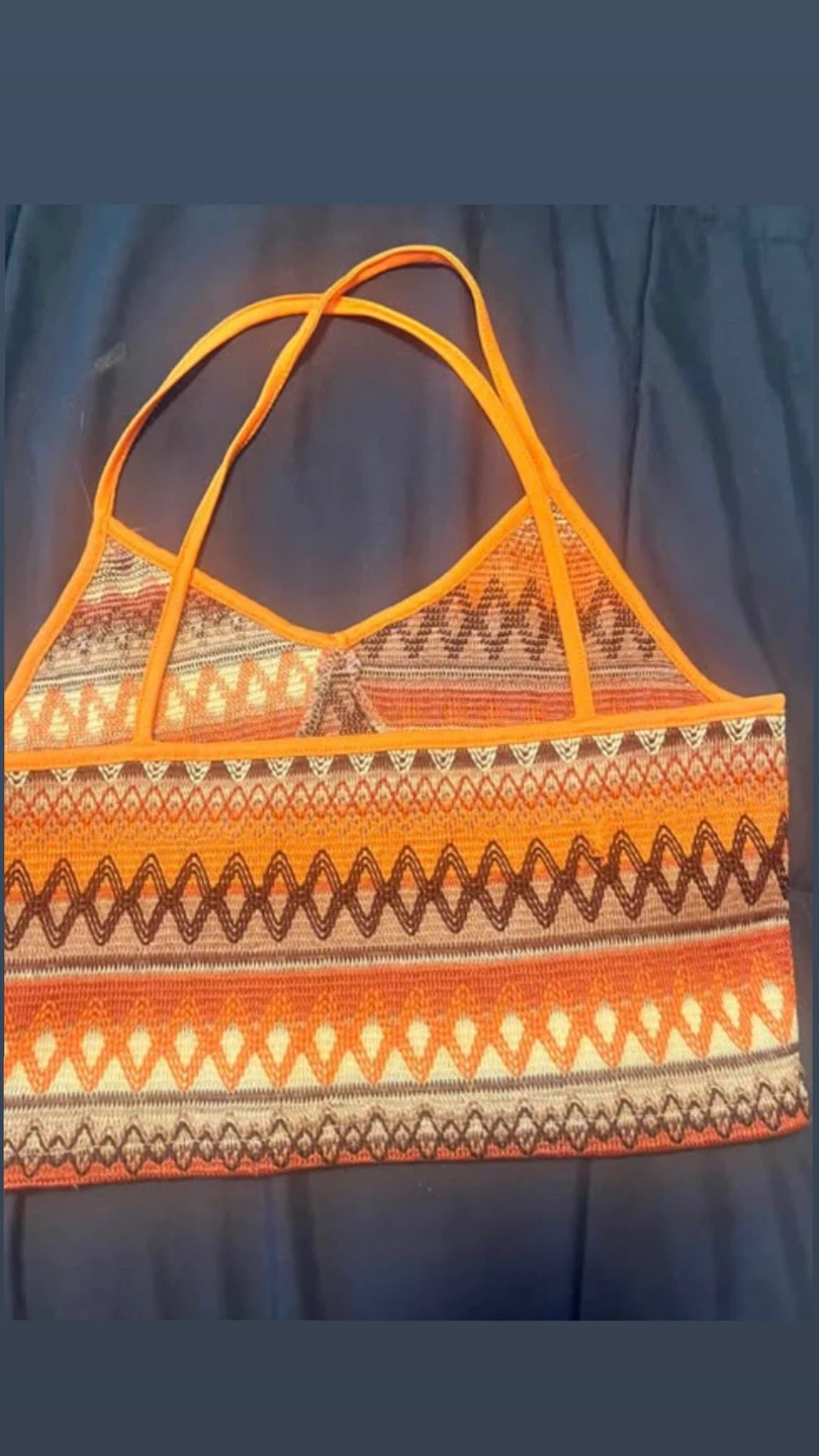 Orange Patterned Cropped Tank Top - photo 2