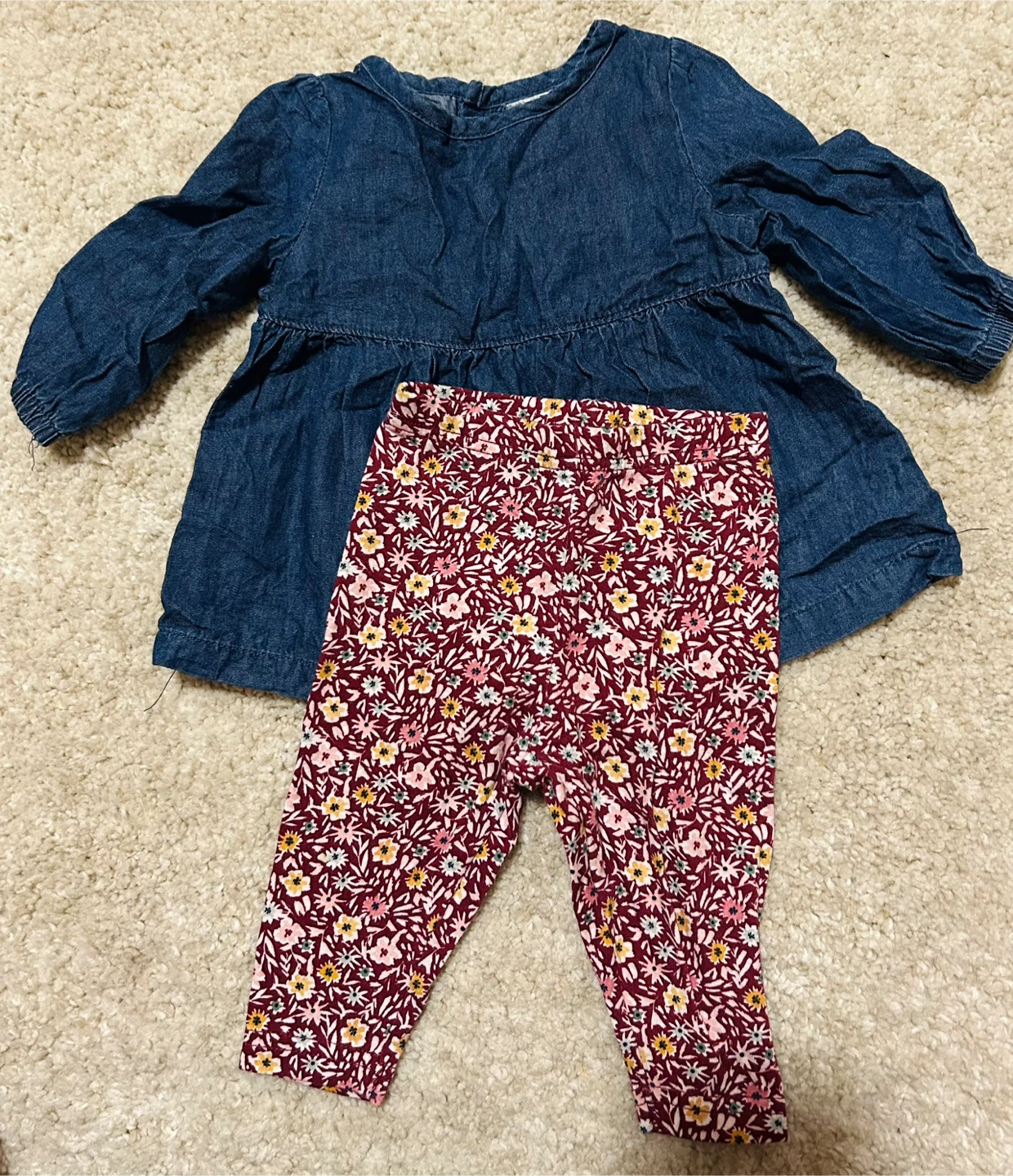 Girls Denim Top and Floral Leggings Set